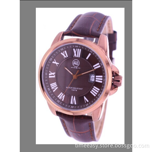 Black Genuine Leather Watch with Rose Gold Palting